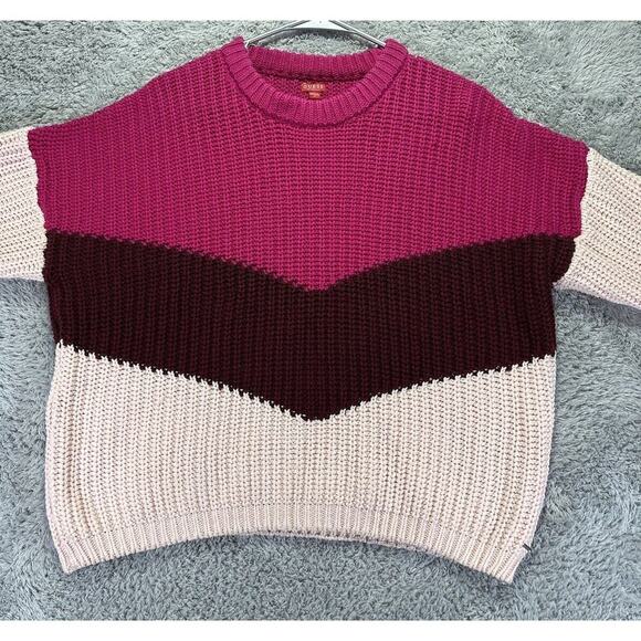 Guess Sweater Womens Pink Brown Colorblock Chunky‎ Knit Small - Picture 7 of 9